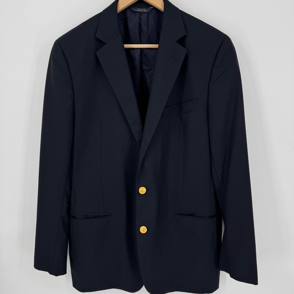 Brooks Brothers Fitzgerald Blazer X Loro Piana 42R Black Gold Buttons Wool Italy - Picture 1 of 9